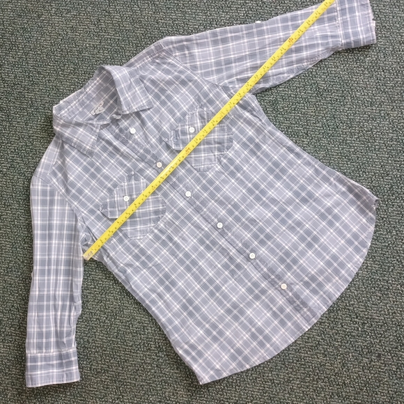 Carhartt Plaid Button-down 3/4 sleeves Women's size S 4/6 Blue Gray White summer - Picture 8 of 17